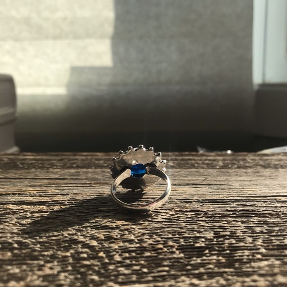 NWOT sterling silver London blue topaz quartz boho mendi style cocktail ring - Picture 3 of 11